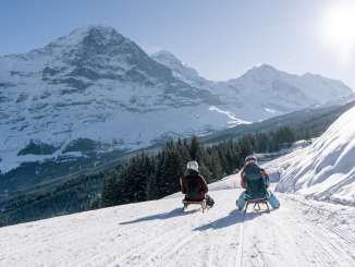 Luge au Männlichen. Le parcours offre une vue imprenable sur l'Eiger.