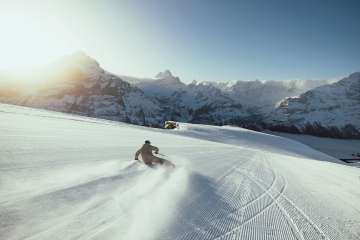 Skiers on the First in the morning sun.